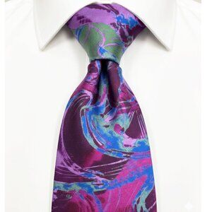 Claiborne Men’s Silk Tie Purple Blue Green Abstract Art Deco 90s Y2K Vibe